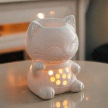 Brûle-parfum en céramique ” chat”, blanc pour huile parfumée