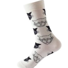 Chaussettes en coton décor chat noir sur fond blanc