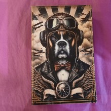 Boîte en forme de livre chien aviateur en bois